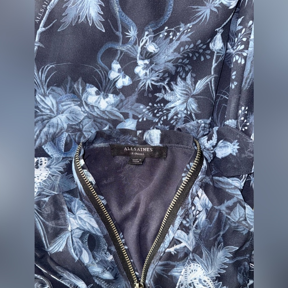ALLSAINTS Jayda Evolution Blue Floral Dress Asymmetrical - Picture 5 of 9